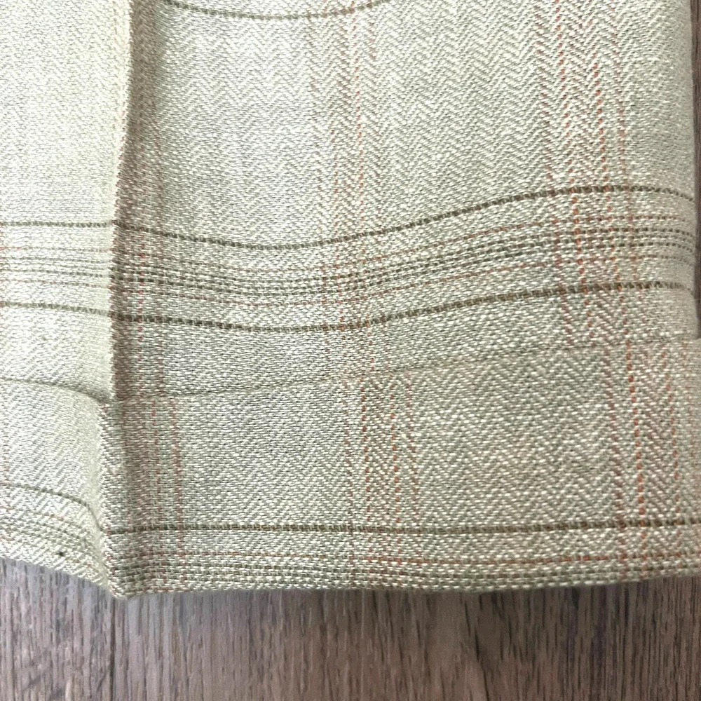 Inserch 100% Linen Sage Green Windowpane Plaid Herringbone Pants Cuff 40L